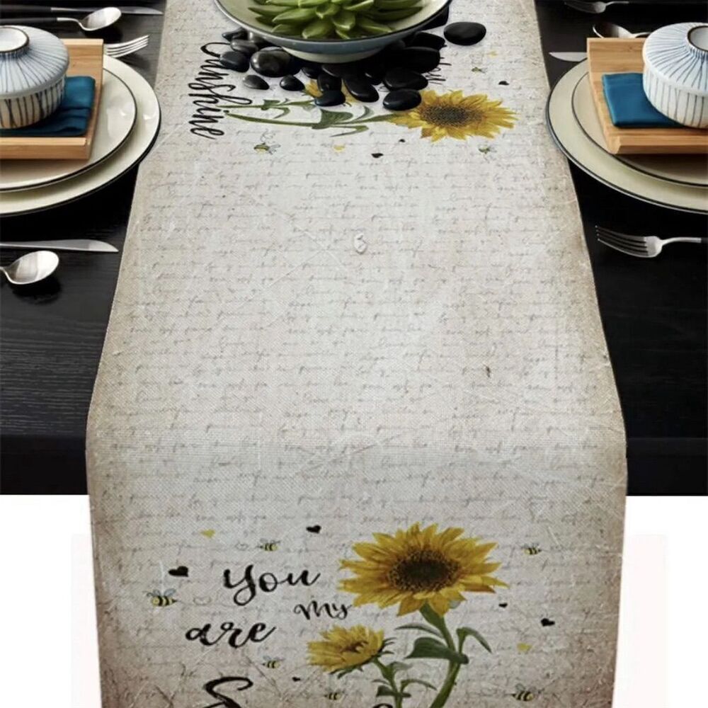 Sunflower‎ 'You are My Sunshine' Cotton Linen Table Runner Rustic Kitchen Decor - Picture 4 of 5